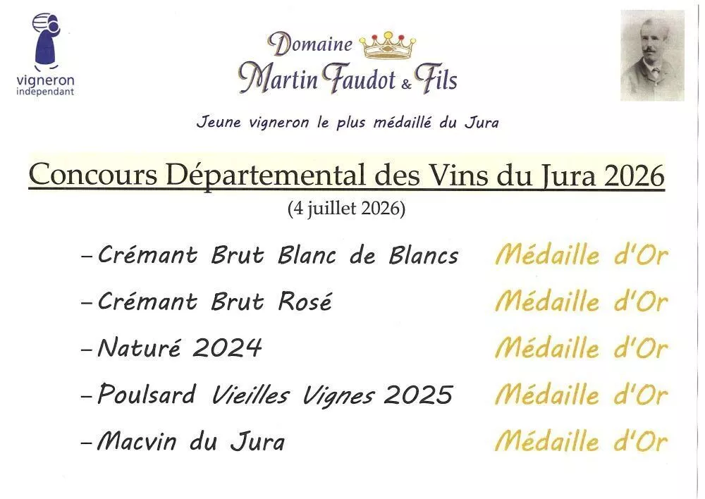 Un jeune vigneron Jurassien décroche cinq médailles d’or et fait rayonner son Domaine. 